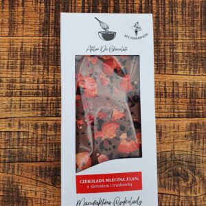Czekolada mleczna 33,6% z dereniem i truskawką